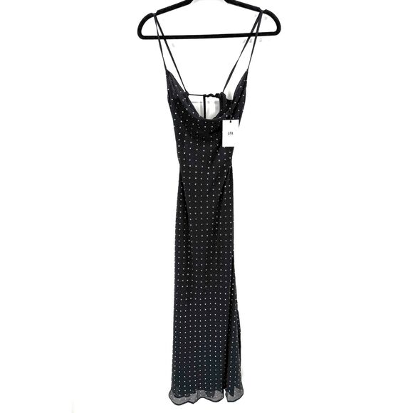 NWT LPA Black Jeweled Crystal Rhinestone Low Back Maxi Prom Gown Dress Size XXS - Picture 1 of 6